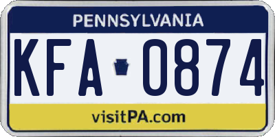 PA license plate KFA0874