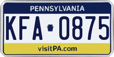 PA license plate KFA0875