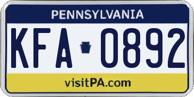 PA license plate KFA0892