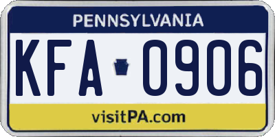 PA license plate KFA0906