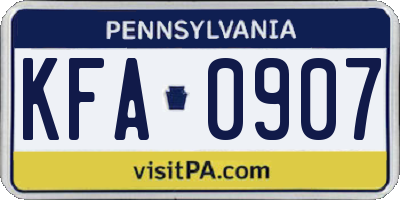 PA license plate KFA0907