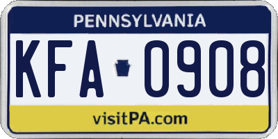 PA license plate KFA0908
