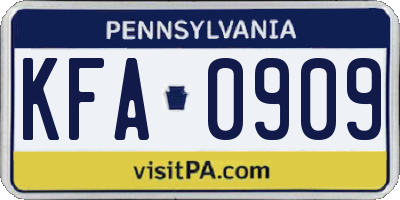 PA license plate KFA0909