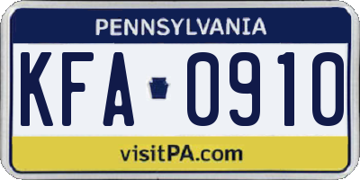 PA license plate KFA0910