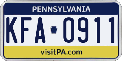 PA license plate KFA0911