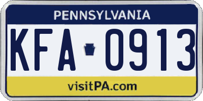 PA license plate KFA0913