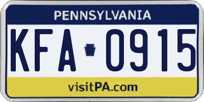 PA license plate KFA0915