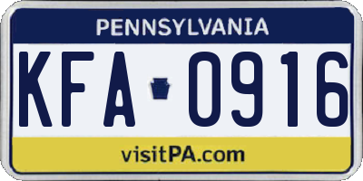 PA license plate KFA0916