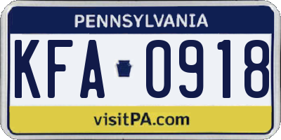 PA license plate KFA0918