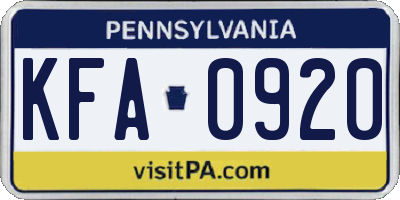 PA license plate KFA0920