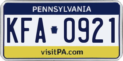 PA license plate KFA0921