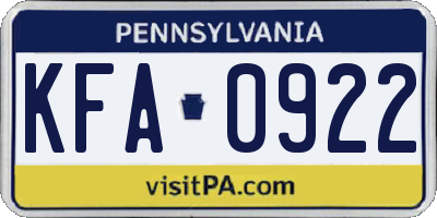 PA license plate KFA0922
