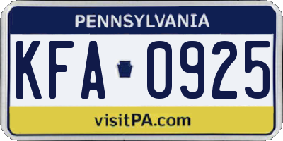 PA license plate KFA0925