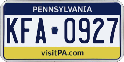 PA license plate KFA0927