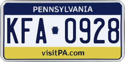 PA license plate KFA0928