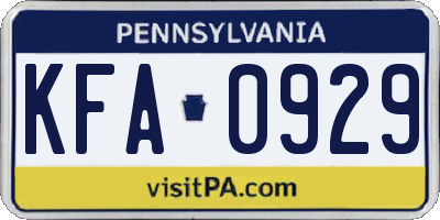 PA license plate KFA0929