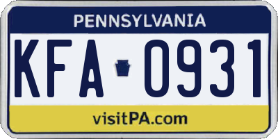 PA license plate KFA0931
