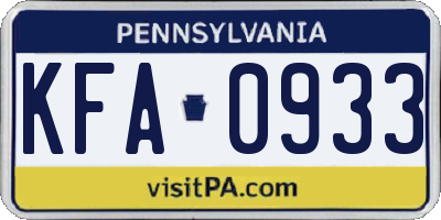 PA license plate KFA0933