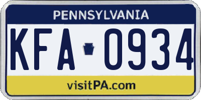 PA license plate KFA0934