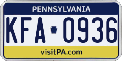 PA license plate KFA0936
