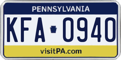 PA license plate KFA0940