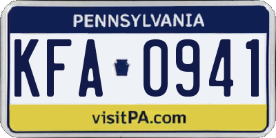 PA license plate KFA0941