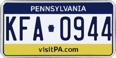 PA license plate KFA0944