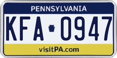 PA license plate KFA0947