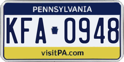 PA license plate KFA0948