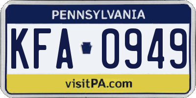 PA license plate KFA0949