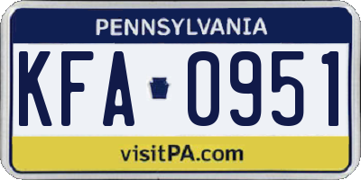 PA license plate KFA0951