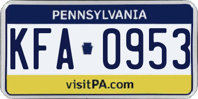 PA license plate KFA0953