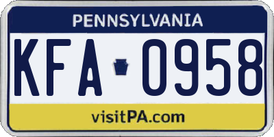 PA license plate KFA0958