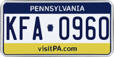 PA license plate KFA0960