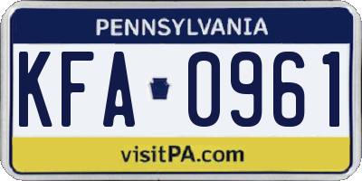 PA license plate KFA0961