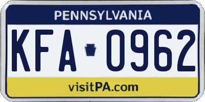 PA license plate KFA0962