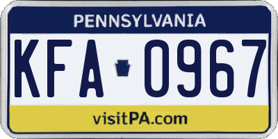 PA license plate KFA0967