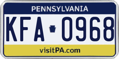 PA license plate KFA0968