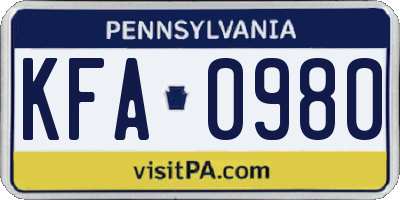 PA license plate KFA0980