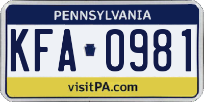 PA license plate KFA0981