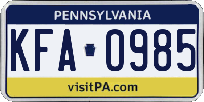 PA license plate KFA0985