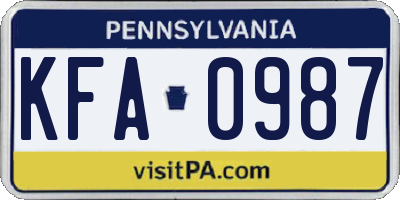 PA license plate KFA0987
