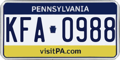 PA license plate KFA0988