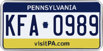PA license plate KFA0989