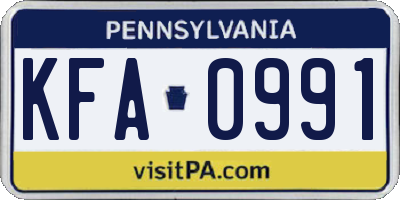 PA license plate KFA0991
