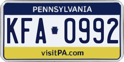 PA license plate KFA0992
