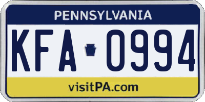 PA license plate KFA0994