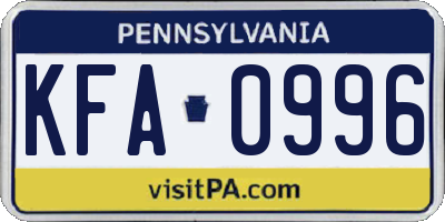 PA license plate KFA0996