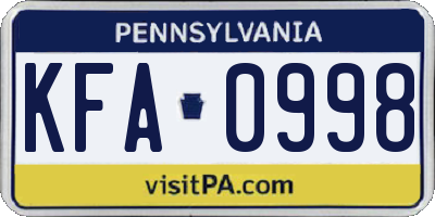 PA license plate KFA0998