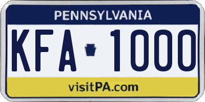PA license plate KFA1000